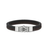 SILK Jewellery - Zilveren Armband - Chevron - 157BBR.22 - bruin/zwart leer - Maat 22