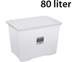 Kunststof Opbergbox 80 liter | 60 x x 42 cm | Transparant deksel |