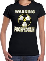 Halloween warning proefkonijn verkleed t-shirt zwart voor dames M