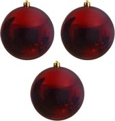 3x Grote donkerrode kunststof kerstballen van 20 cm - glans - donkerrode kerstboom versiering