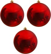 3x Grote kerst rode kunststof kerstballen van 20 cm - glans - rode kerstboom versiering