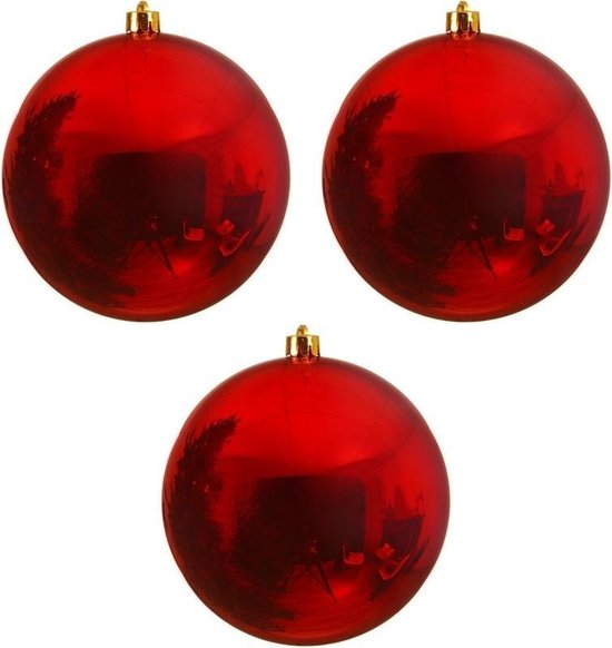 3x Grote kerst rode kunststof kerstballen van 20 cm - glans - rode  kerstboom versiering | bol