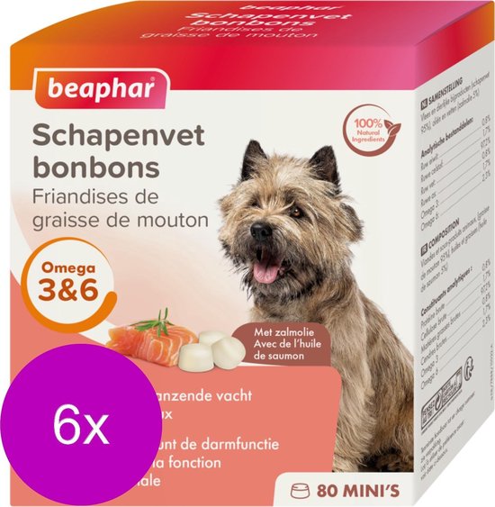 Beaphar Schapenvetbonbons Zalm - Hondensnacks - 6 x Mini