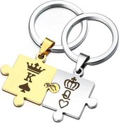 Geshe®-Roestvrijstalen koppel sleutelhanger liefde voor twee met tekst|King and Queen|RVS|koppel sieraden|Eco Verpakking