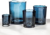 DBT Vaas-Waxinelichthouder Glas-Blauw glas Blauw D 14 cm H 16.5 cm  (vaas op foto rechts voor)