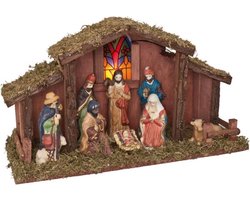 Kerststal met verlichting - 39 x 15 x 22,5 cm - Op batterijen