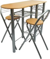 Barset 3 delig (incl Houten dienblad) - Bartafel set - Bar kruk - Hoge Stoel - Bar stoeltje - Bar Krukje - Barkruk
