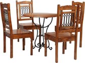 Complete Eettafel set 5 delig Massief Acacia hout (Incl Houten Dienblad) - Eet tafel + 4 Eetstoelen + bankje - DIneertafel - Eettafelstoelen - Eetkamerstoelen - Eethoek 4 persoons