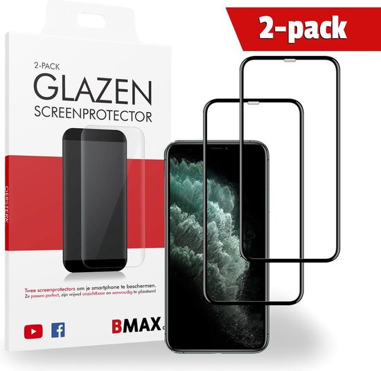 2-pack BMAX geschikt voor de Apple iPhone 11 Pro Screenprotector Full Cover Glas | Dekt het volledige scherm! | Beschermglas | Tempered Glass