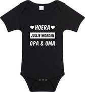 Hoera jullie worden opa en oma tekst baby rompertje zwart meisjes en jongens - Kraamcadeau - Babykleding 80 (9-12 maanden)