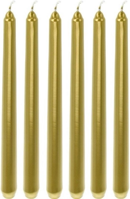 6x Gouden dinerkaarsen/lange kaarsen 25 cm - Gouden tafelkaarsen