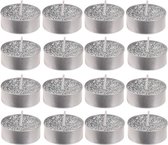 16x Zilveren glitter waxinelichtjes/theelichtjes 3,7 cm - Zilveren kersttafel kaarsen