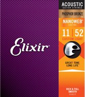 Elixir 16027 snaren voor Akoestische Gitaar Phosphor Bronze 11-52 Nanoweb Coating Custom Light