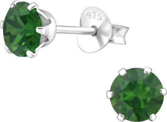 Amanto Oorbellen Elka Green Opal - 925 Zilver E-Coating - Swarovski® - ∅5mm