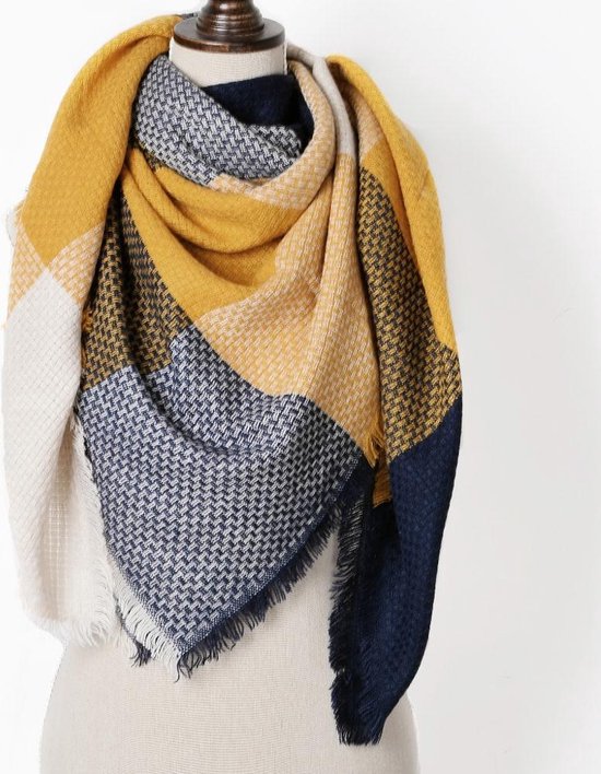 Dames sjaal Multi Blocks|Vierkante sjaal|Blauw geel|Geblokt|Extra zacht |  bol