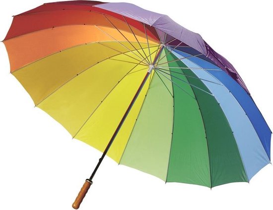 Regenboog paraplu met houten handvat 130 cm | bol.com