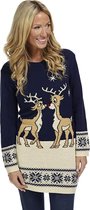 Foute Kersttrui "Verliefde Rendieren Vintage Blauw" voor Vrouwen | Dames - Kerstjurk - Lange Kersttrui - Christmas Sweater Maat S