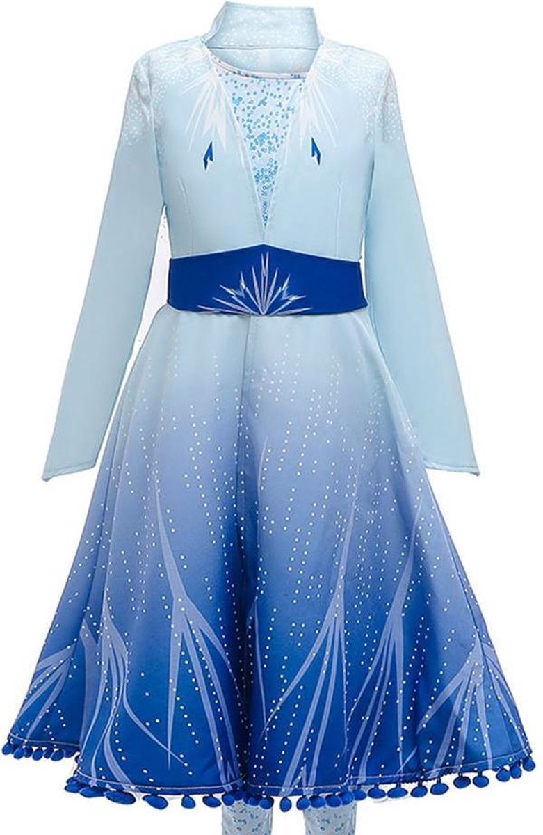 Elsa jurk ster Deluxe 104-110 (110) + GRATIS ketting Prinsessen jurk  verkleedkleding | bol