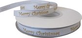 Kerst Lint 10mm (1cm) | Luxe Grosgrain Lint Ripsband | Kerstlint Merry Christmas Zilver Goud | Cadeaulint | Decoratielint | Rol: 22 meter