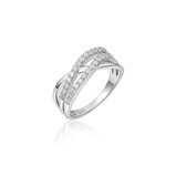 Jewels Inc. - Ring - Gekruiste banen gezet met Zirkonia Stenen - 8mm Breed - Maat 60 - Gerhodineerd Zilver 925