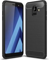 Luxe Back cover voor Samsung Galaxy A6 2018 – Zwart – Geborsteld TPU Carbon Case – Shockproof hoesje