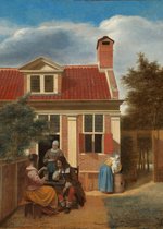 Poster Een Gezelschap Op De Plaats Achter Een Huis - Pieter de Hooch - 70x50 cm - Gouden Eeuw