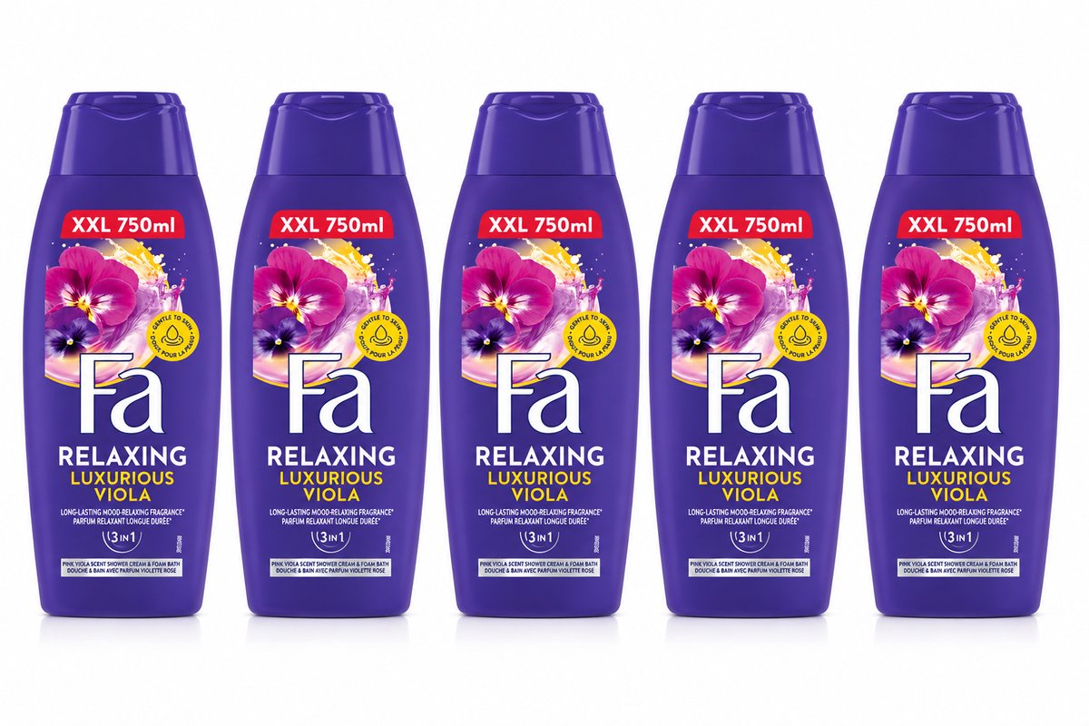 Fa Relaxing Luxurious Viola Douchecrème XXL 750 ml – Pink Viola – Voordeelverpakking 5 Stuks