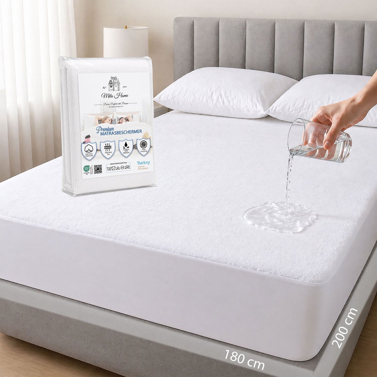 Mila Home Waterdichte Matrasbeschermer - 100% Katoenen Badstof - Ademend - Hoeslaken Model - Rondom Elastiek - Wit - Tot 35 cm Matrashoogte