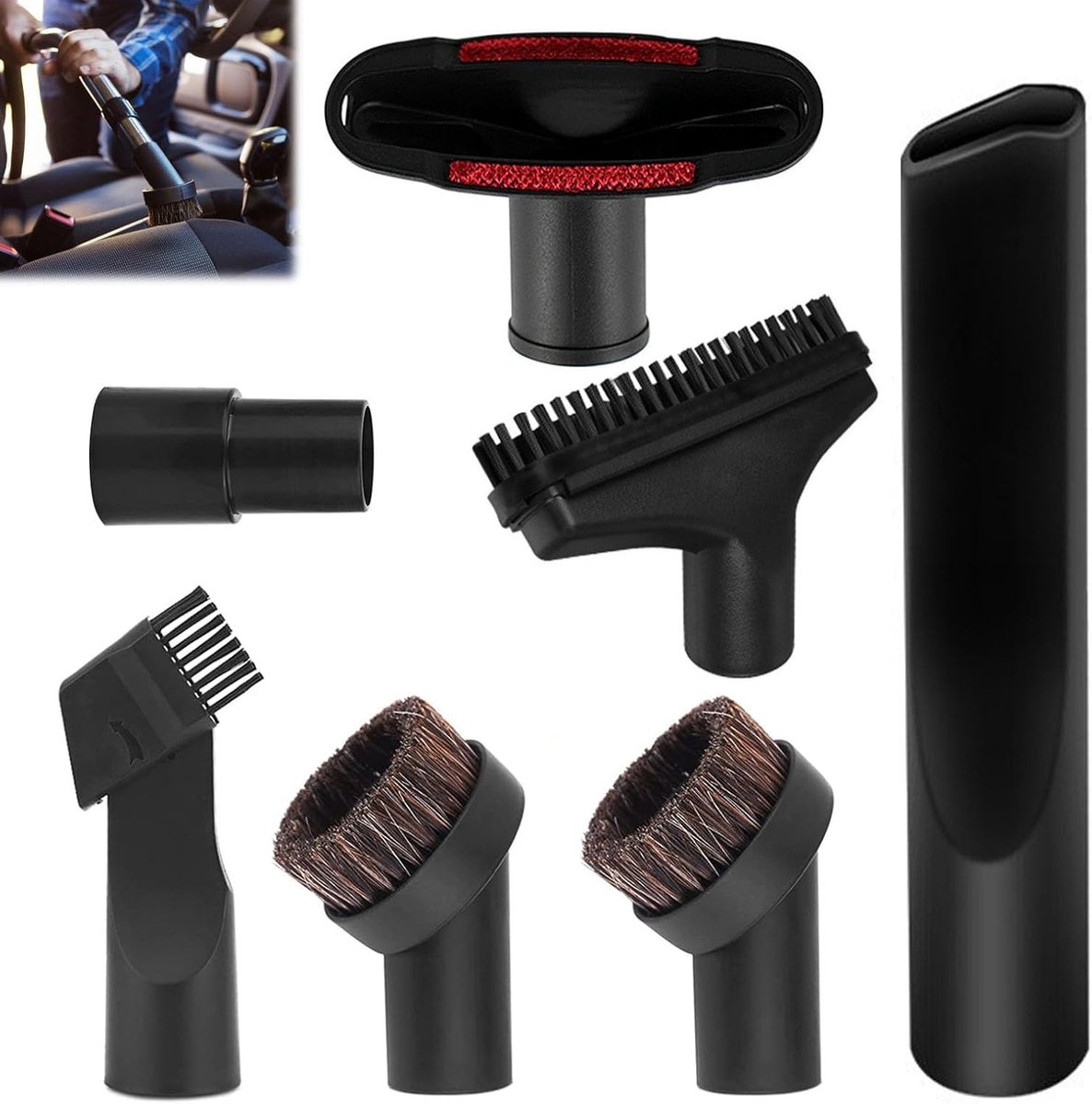 Stofzuigeraccessoires 7-delig - Universele opzetstukken 32-35 mm - Voor auto, tapijt en meubels - ShopVlot