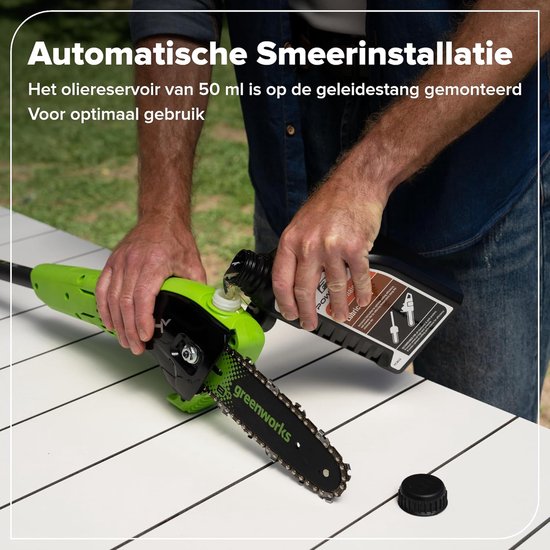 Accu Snoeizaag - Telescoop Snoeischaar - Hoge Takken Snoeien - Automatische Oliesmering - 2.68 Meter - Groen — afbeelding 2