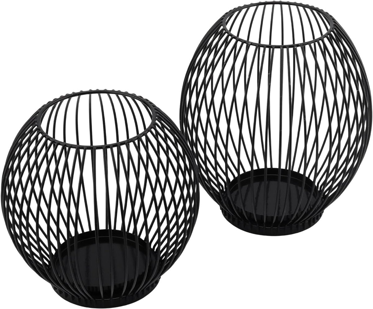 SnelShoppen - Zwarte metalen kaarsenstandaard set van 2, windlicht kandelaar voor buiten en binnen, decoratie voor woonkamer, slaapkamer, badkamer en