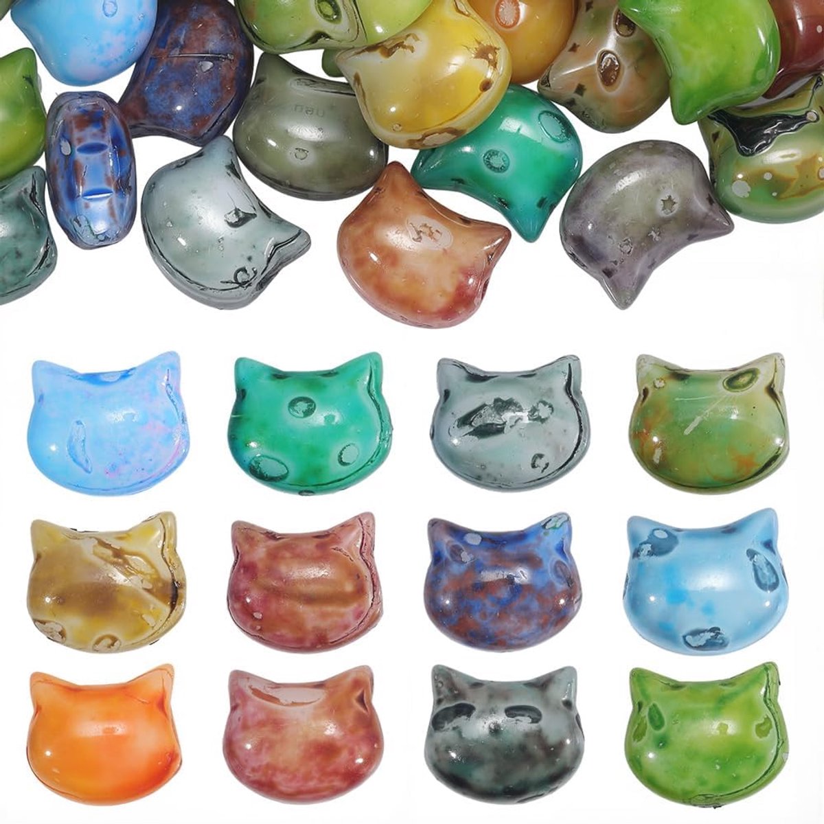 Kralen met gaten Picasso bakken kleurrijke dierlijke katten hoofd ondoorzichtig Vintage spacer Seed Bead voor sieraden maken ketting oorbellen armband Diy Crafts Sup