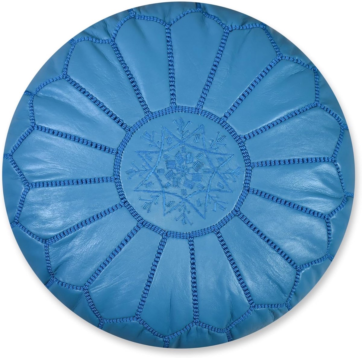 Marokkaanse poef van echt leer - handgemaakt - gevuld geleverd - poef, zitzak, voetenbank, puff (turquoise)