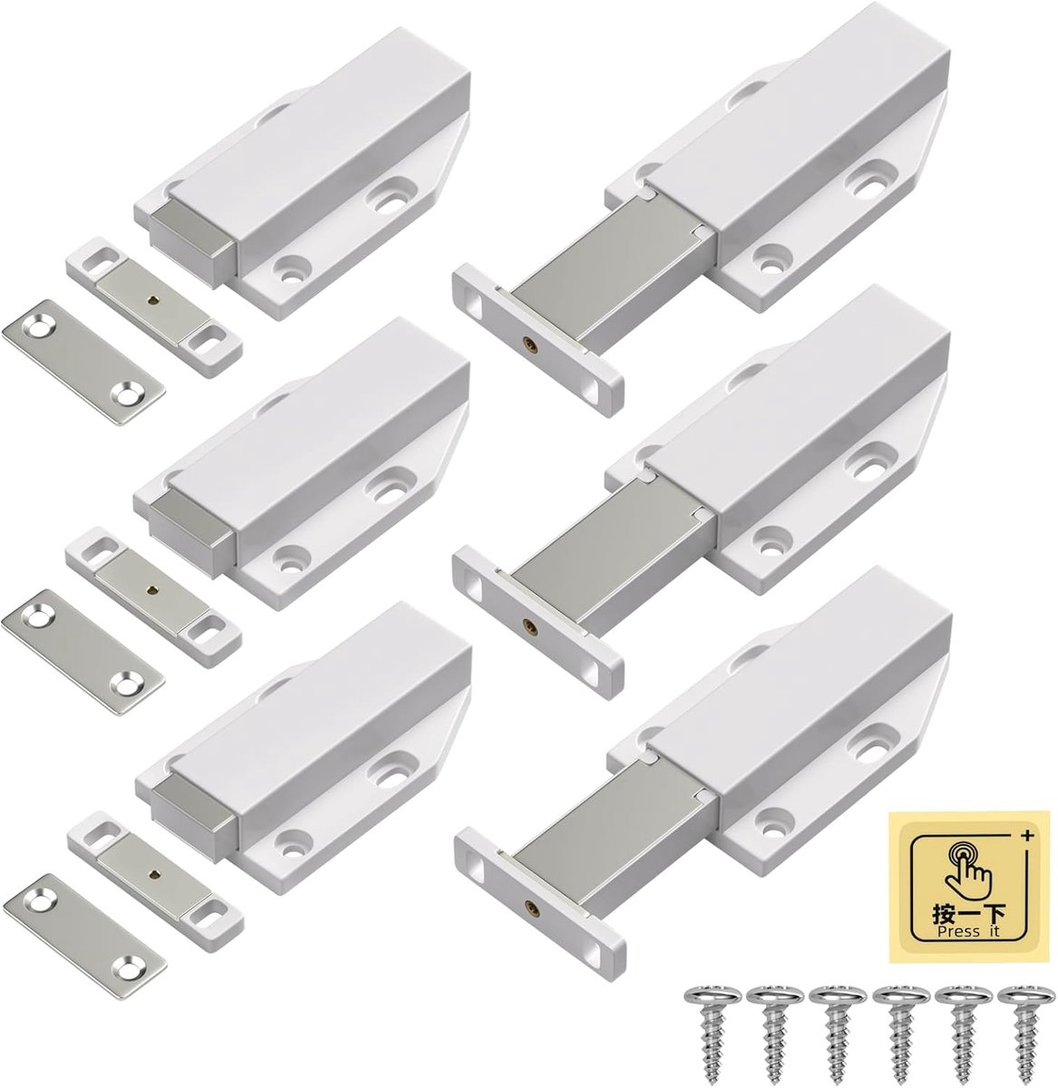 Push to Open magnetische drukdeuropener, 6 stuks, heavy duty voor kast, deuropener, tip on voor deuren, beslag, meubels, laden, drukopener, kastdeuropener, magneetsnapper