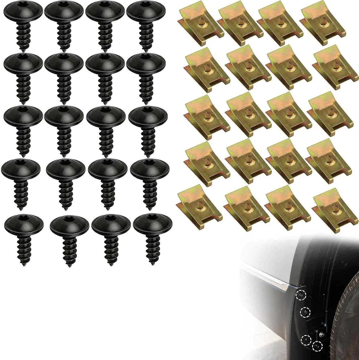 Moeren auto carrosserieclips metaal bevestigingsclips met zelftappende zeskantschroeven carrosserieschroeven voor panelen bumper spatbord onderplaat montage
