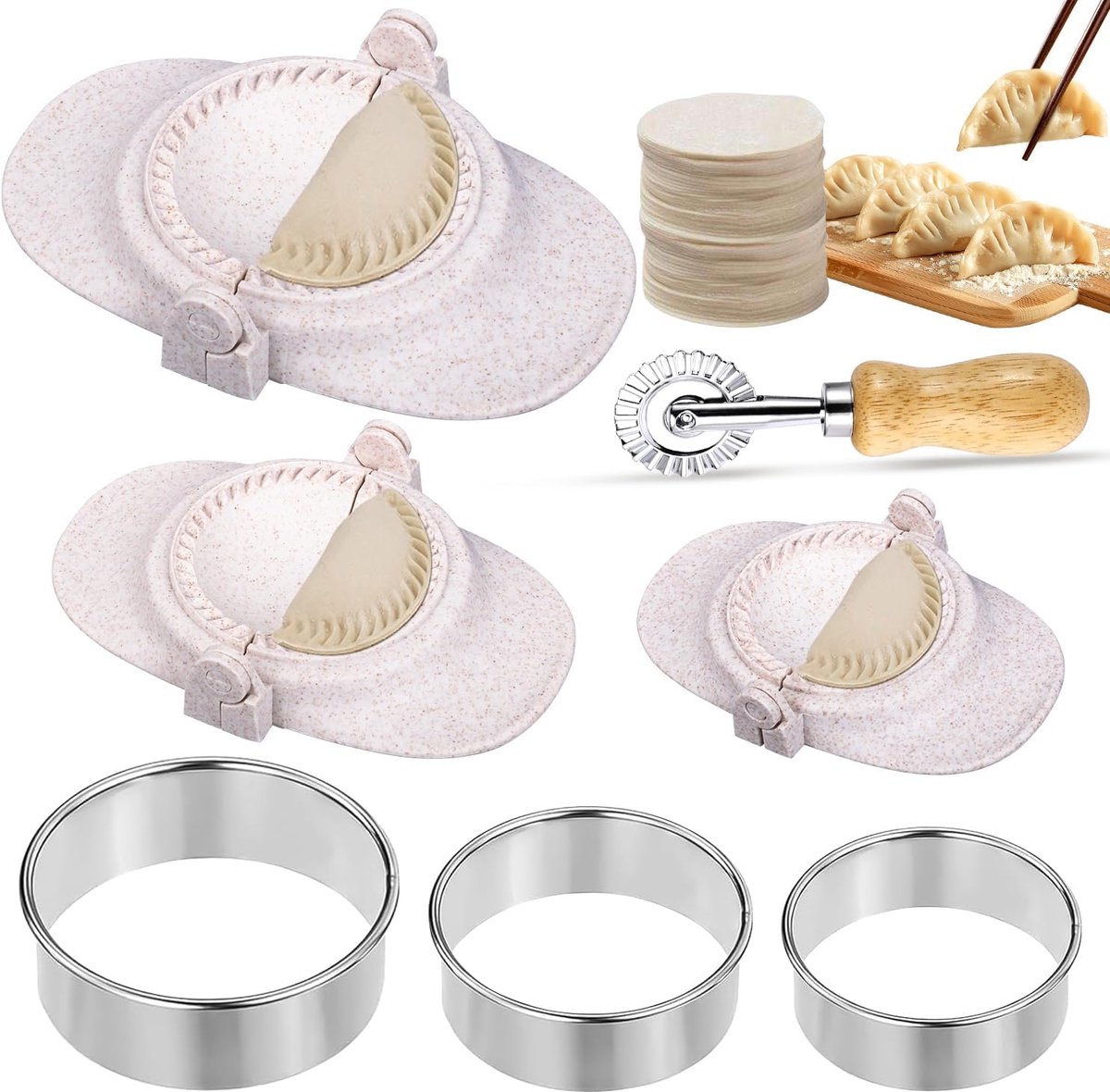 7-delige dumplingsvormset Raviolisnijders Empanada Persset Pastamachine met pastasnijwielen voor Potstickers, Pierogi & Gyoza Maken
