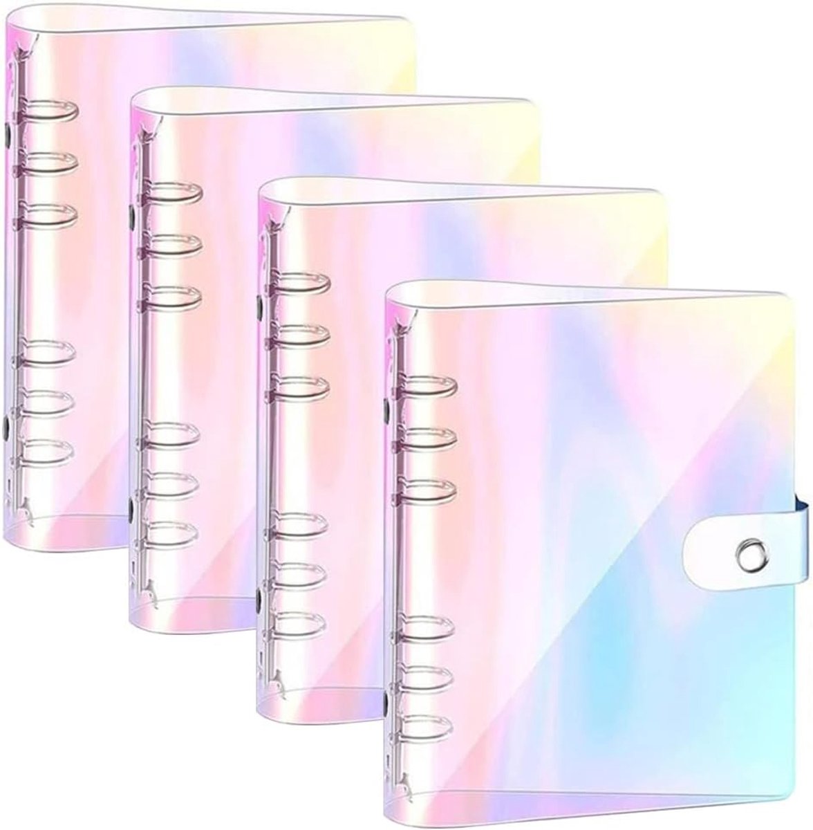 4 stuks A5 Navulbare Ringmap Notitieboek Ringmapmap Transparante Rainbow Ringmap Zachte PVC-band 6 Ring Binder A5 Navulbaar 6 Gaten Notitiepapier Binder Zakken