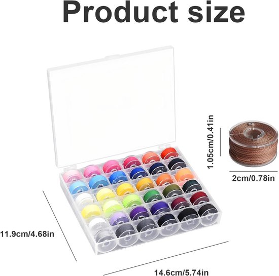 Spoelen naaimachine met draad, naaiaccessoires in 36 kleuren, 36 stuks - Spoelcapsule, naaimachinespoelen met transparante opbergdoos, voor naaien, doe-het-zelf — afbeelding 5