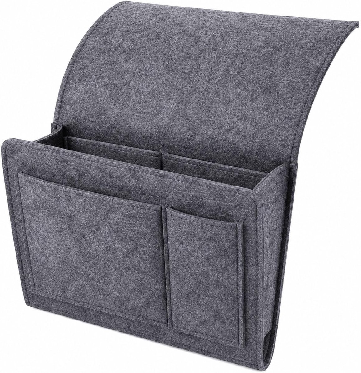 Ophang-organizer voor het opbergen van caddy met haakgat en vast-tape, voor afstandsbediening, boekpad, vilt, antislip, nachtkastje, tas voor boek, telefoon, iPad, waterfles, headset, lichtgrijs