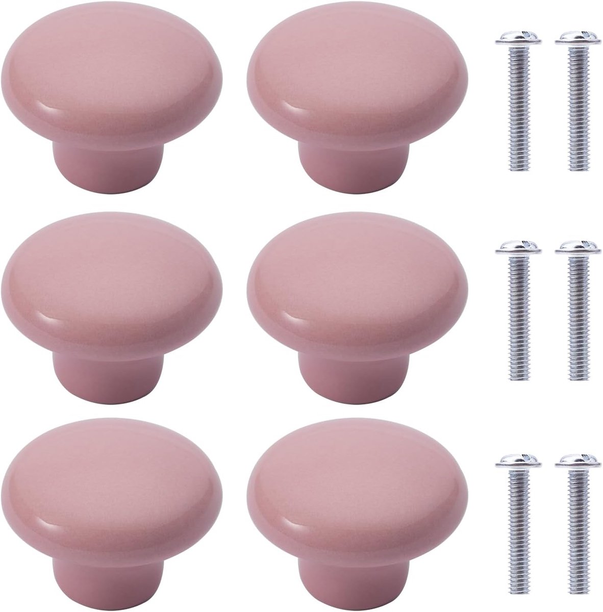 6 stuks keramische meubelknoppen, ronde keramische kast ladeknoppen, keramische handgrepen met schroeven voor kinderkamer, keuken, kasten, boekenplank (lichtroze)