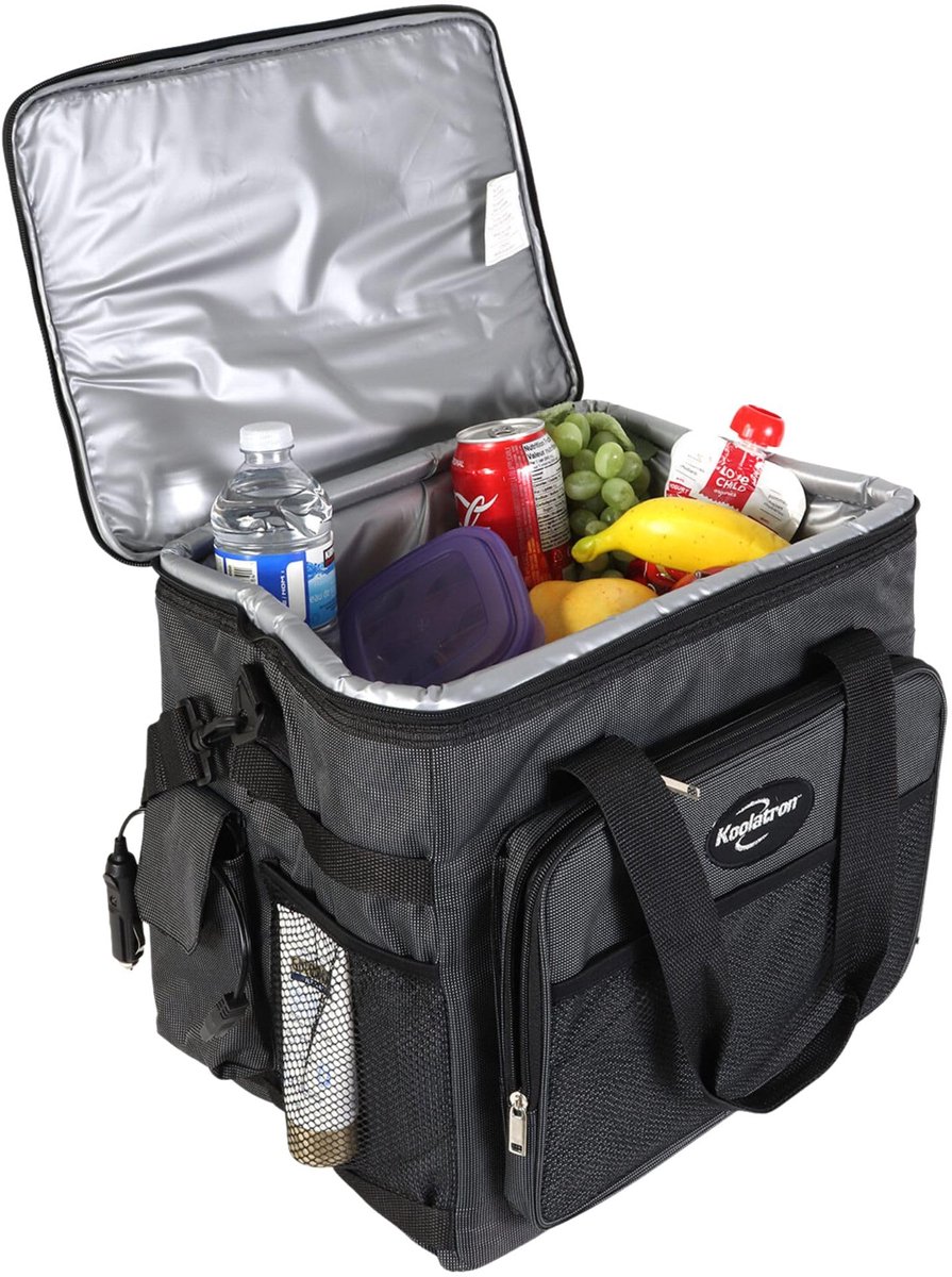 SnelShoppen - Elektrische Draagbare Koeler 12V Auto Koeltas 26 Qt (25 L) Zwart/Grijs - Zachte Zijden Portable Koelkast met DC Netsnoer en Verstelbare