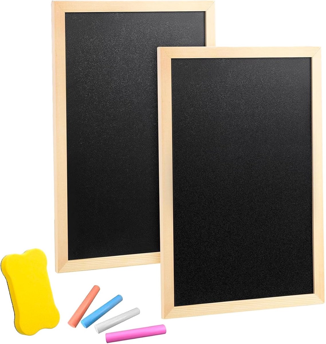 Krijtbord met houten frame, 2 stuks, 20 x 30, leisteenbord om te beschrijven, met 4 krijtjes en 1 sponsgum, krijtbord om te beschrijven, voor buffet, bruiloft, feest, school