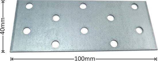 C58298 - Set van 10 geperforeerde montageplaten 40x100x2mm met 10 gaten - van verzinkt staal Z275 - bevestiging van metaal hout - kleur zilver — afbeelding 2