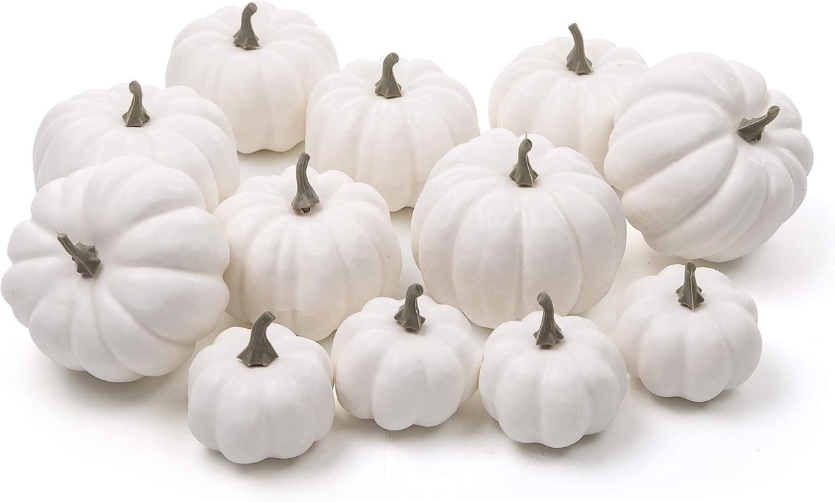 12 stuks kunstmatige geassorteerde pompoenen, mini neppompoenen kunstmatige groenten voor Halloween, oogst Thanksgiving Party Decor (wit)
