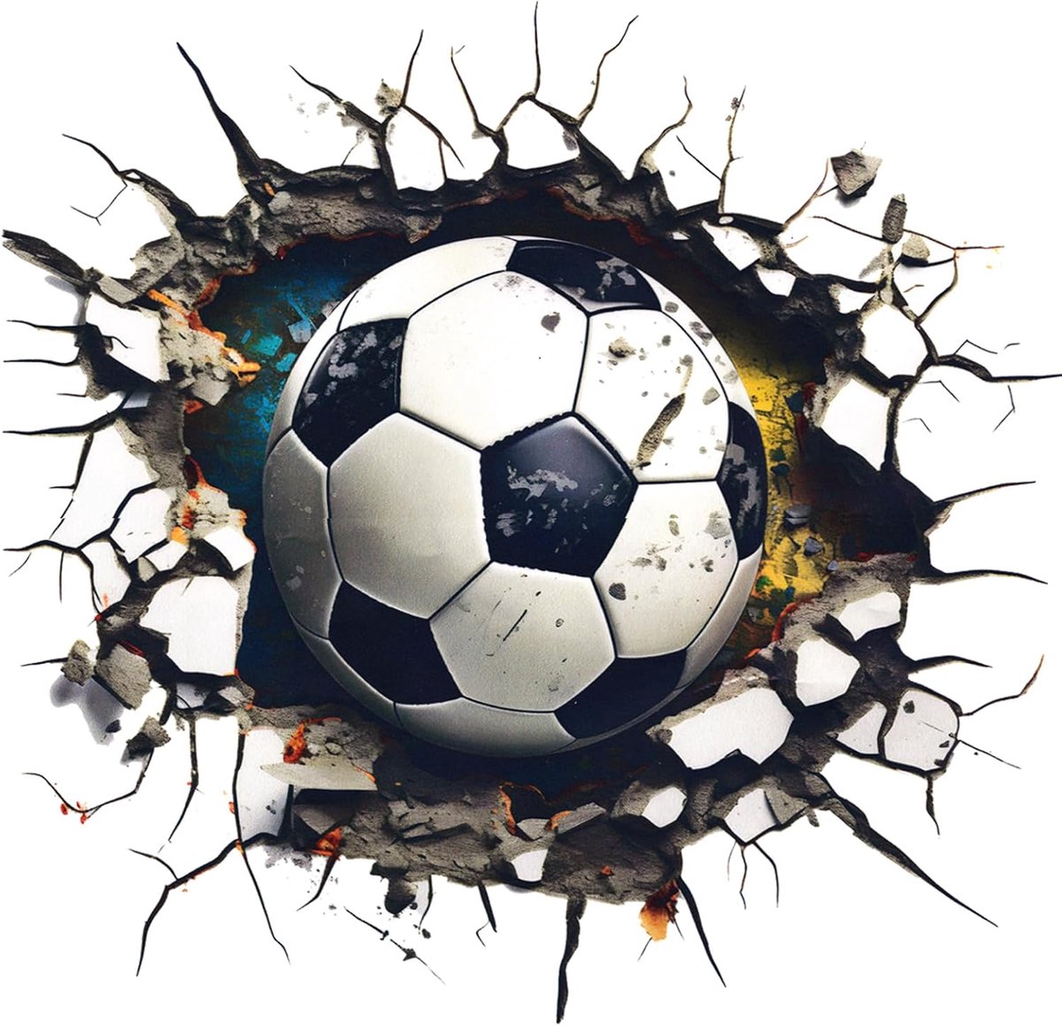 3D Voetbalmuursticker, voetbal, muursticker, kinderkamer, doorbraak, muursticker voor jongens, voetbal, tieners, sport, wanddecoratie voor tienerkamer, slaapkamer