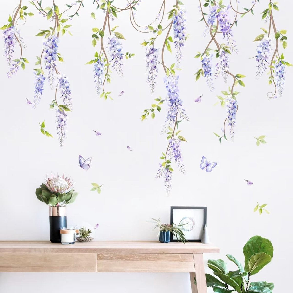 Muurstickers Opknoping Wisteria Bloemen Boho Zomer Muurstickers | Schil en plak lente muurkunst decoratie voor woonkamer slaapkamer kantoor kinderkamer klaslokaal