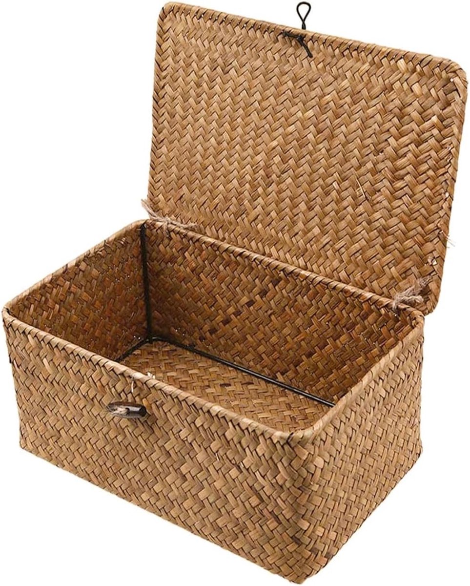 Opbergmand van Wicker en Riet met Deksel, Ideaal voor Wasgoed, Make-up en Organisatie in Huis (XXL)