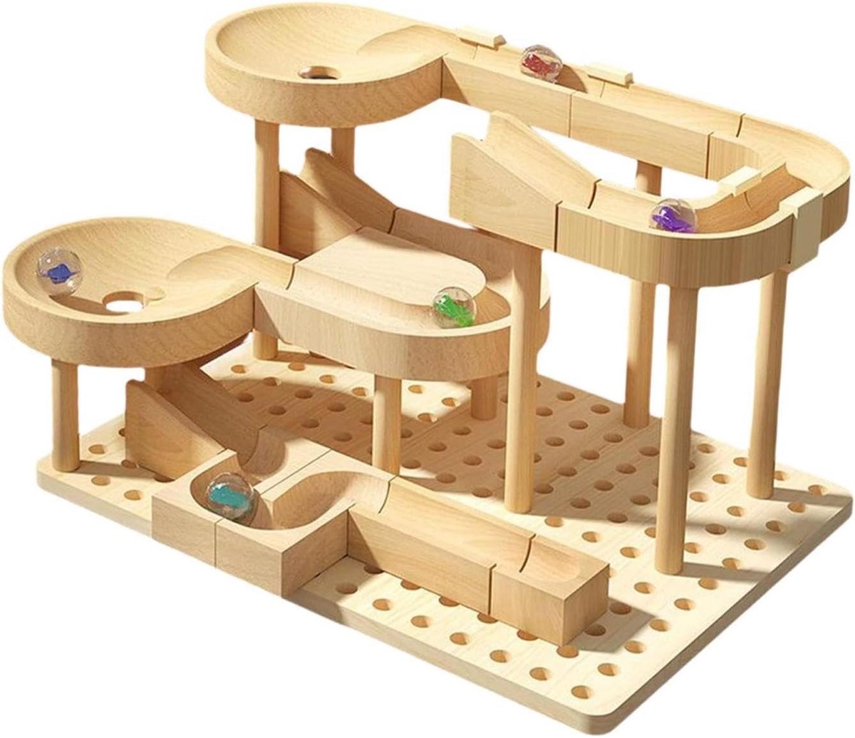 Houten Knikkerbaan - Doe-het-zelf Baan - Spelen en Leren - Interactieve Montage - 225 cm x 165 cm - Houtkleurig