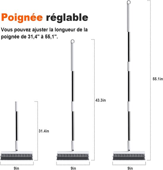 SnelShoppen - Voegenborstel met lange handgreep (150 cm), V-vormige tegelschrobber met stijve borstels, doucheschrobber voor terras, badkamer, garage, — afbeelding 5