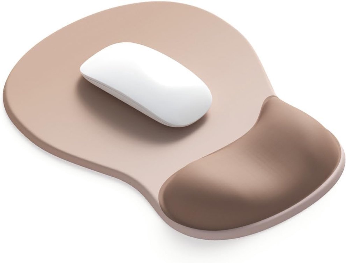 SnelShoppen - Ergonomische Muismat met Gelkussen en Handsteun, Antislip Basis, Polskussen voor Computer en Laptop (Mocha Zand)